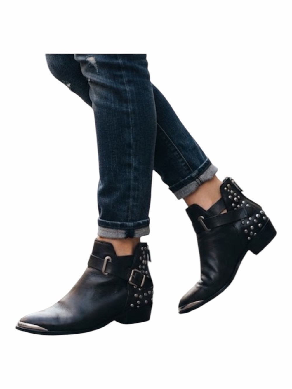 ZARA BASIC BLACK STUDDED COWBOY TOE ANKLE BOOTIES